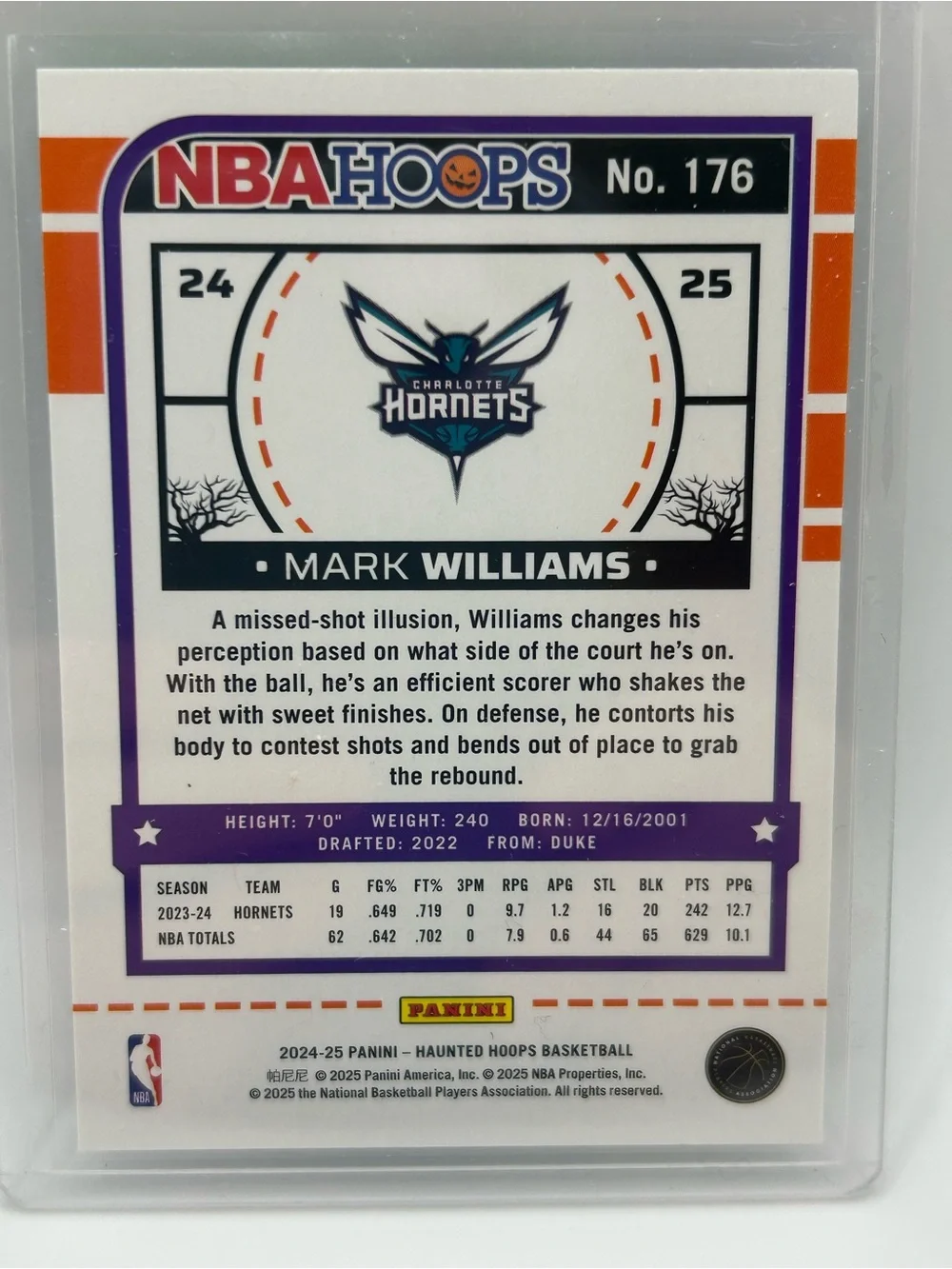 Mark Williams Charlotte Hornets NBA Haunted Hoops Basketball Card 🎃